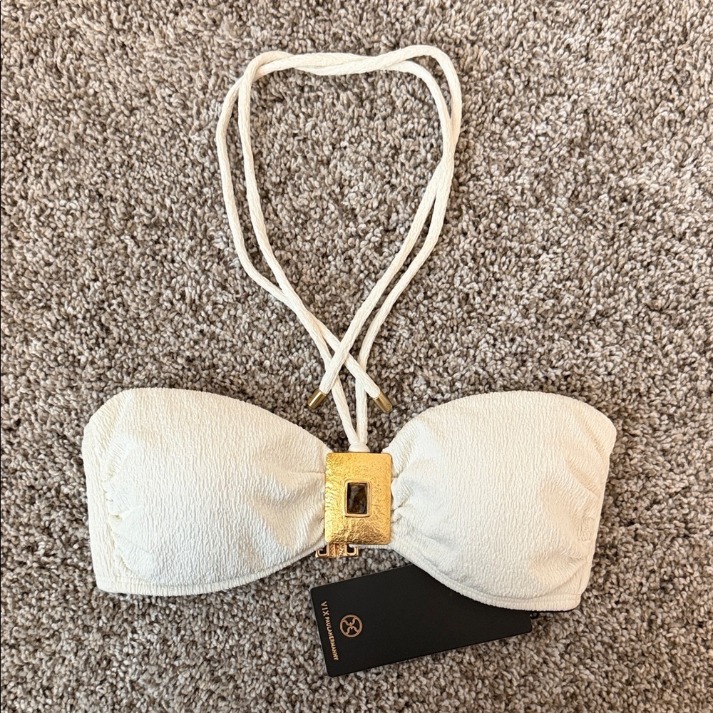 VIX Paula Hermanny Firenze Liza Bandeau Bikini Top White with Gold Accent